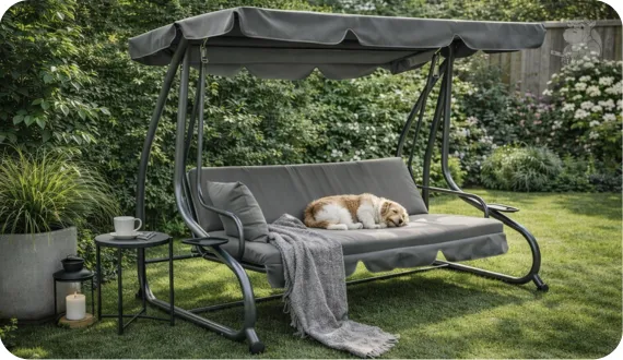 Huśtawka ogrodowa rozkładana HIPPER. Monte Carlo w ogrodzie